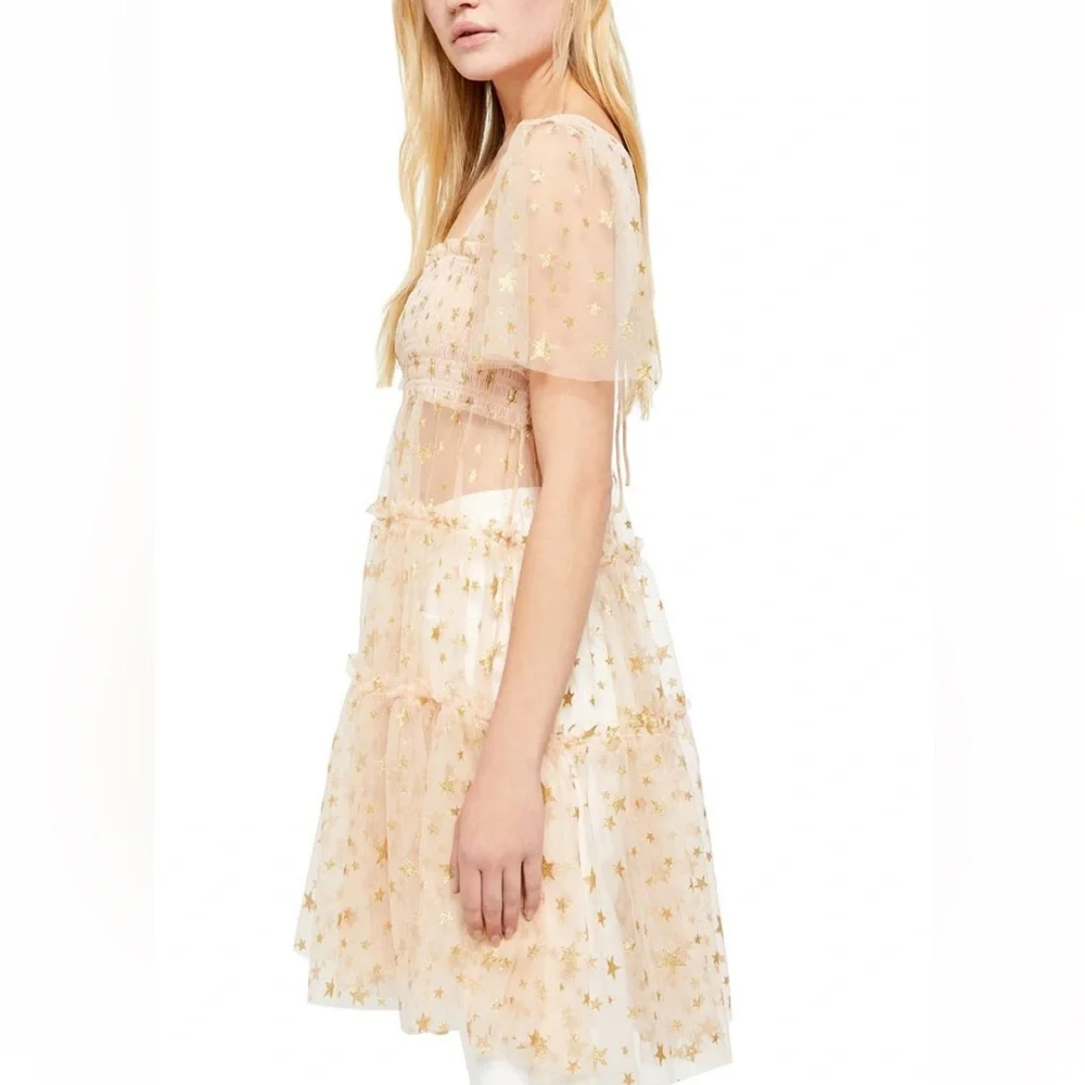 Free People Starbright Dress metallic gold bodice long tunic - Picture 4 of 16